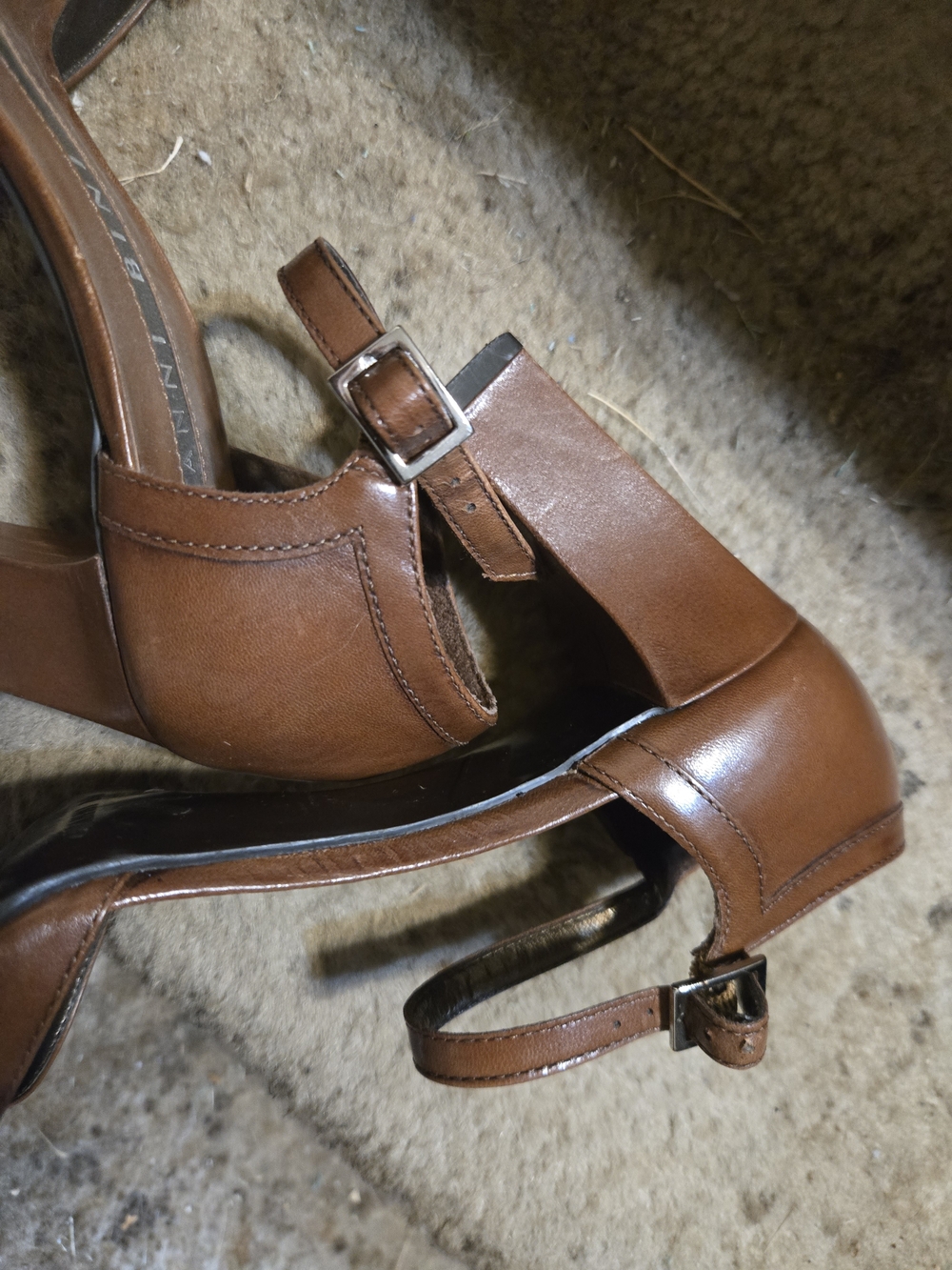 Vaneli Bini Brown Leather Ankle-Strap Heels - Picture 7 of 9